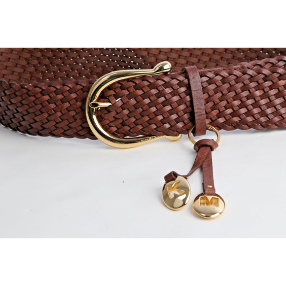 Michael Kors Belt Brown Braided Leather Gold Buckle Weave Boho Size L - Picture 5 of 16